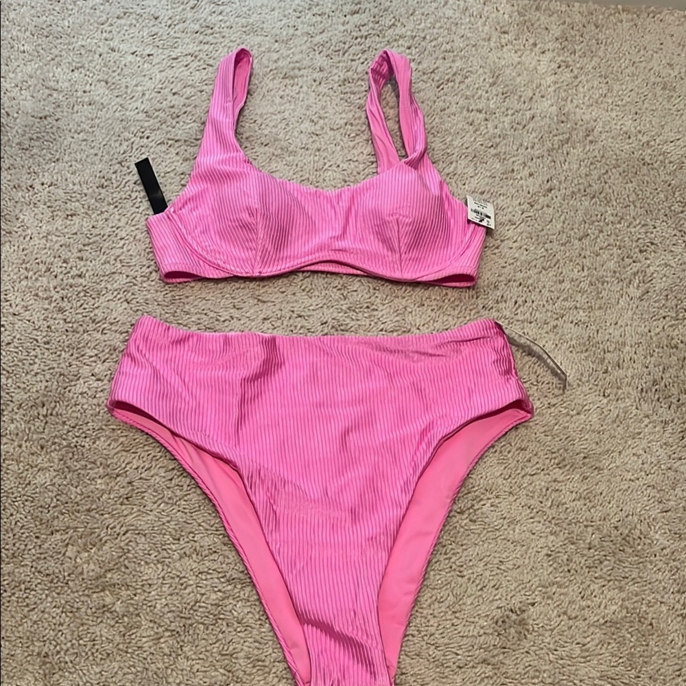 Pink Ribbed Bikini Set